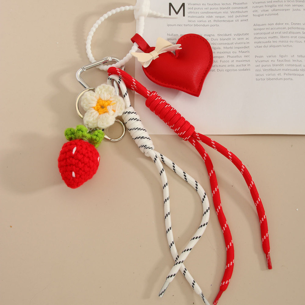 1 Breloque De Sac En Forme De Cœur En Pu Avec Fleur De Fraise Image4