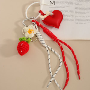 1 Breloque De Sac En Forme De Cœur En Pu Avec Fleur De Fraise h5 Image4