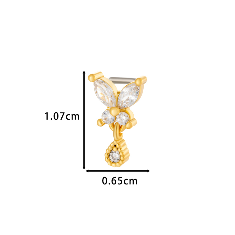 1 Pièce De Piercing De Nez Papillon En Cuivre Doré Et Zircon Pour Femme h5Image2
