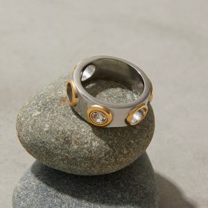 Bague Tendance Style Punk En Acier Inoxydable Étanche, Couleurs Mélangées h5 Image3