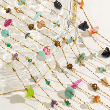 Colliers pour femmes faits main en perles de pierre naturelle multicolores 2