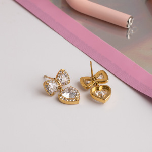Boucles D'Oreilles Pendantes Rétro En Acier Inoxydable Doré, Imperméables, En Forme De Cœur h5 Image7