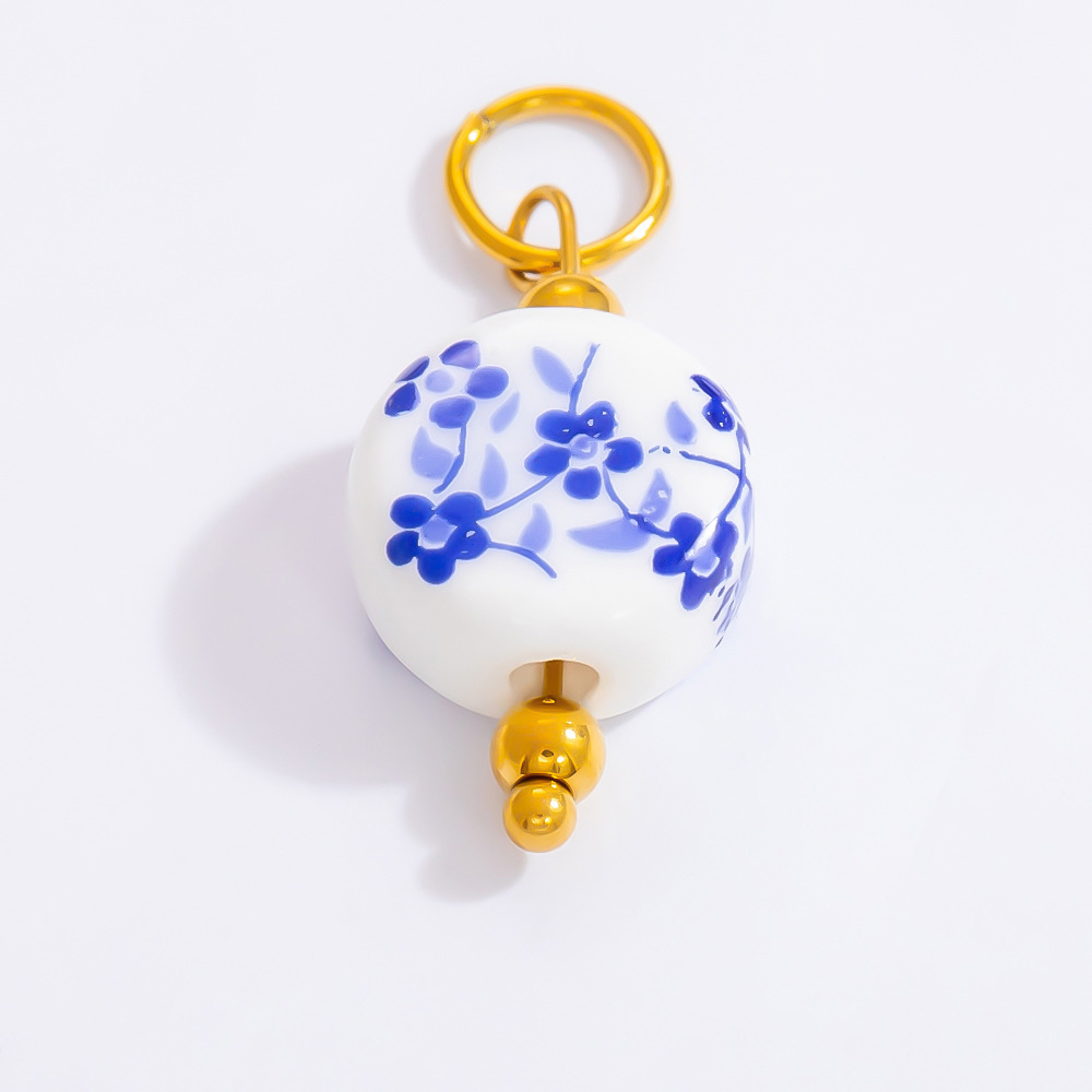 Pendentifs Pour Femmes En Porcelaine Bleue Et Blanche, Acier Inoxydable, Couleur Or, Étanches Image5