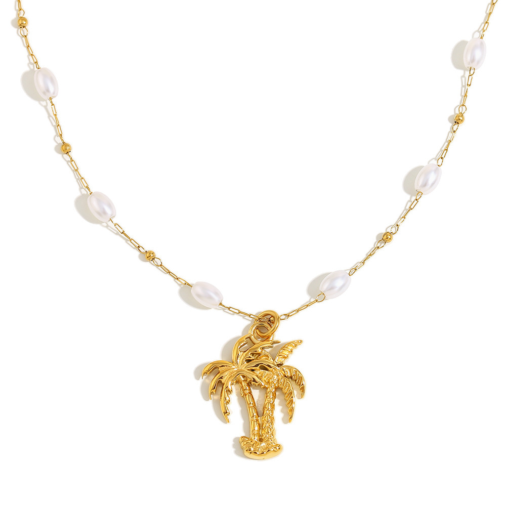 Colliers Pendentifs Pour Femmes En Acier Inoxydable Étanche, Motif Plante De Vacances, Collection Simple