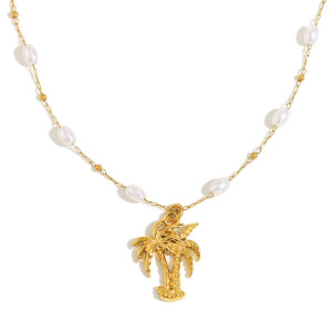 Colliers Pendentifs Pour Femmes En Acier Inoxydable Étanche, Motif Plante De Vacances, Collection Simple h5
