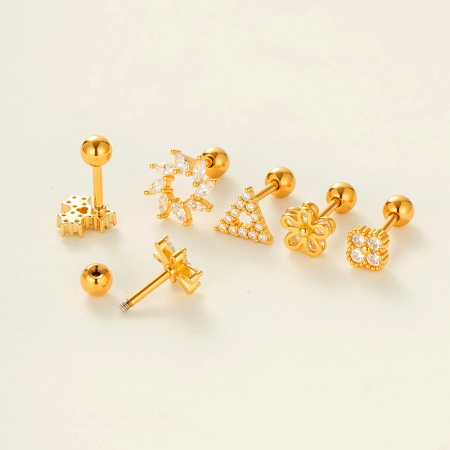 Boucles d'oreilles piercing en cuivre et zircons en forme de fleur 2