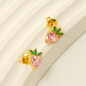 Boucles D'Oreilles Piercing En Acier Inoxydable Couleur Or, Étanches, À Motif Fraise h5 Image3