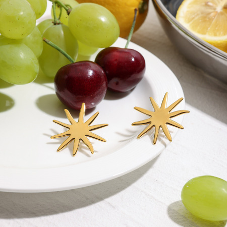Boucles d'oreilles clous Simple Sun en acier inoxydable étanche couleur or 2