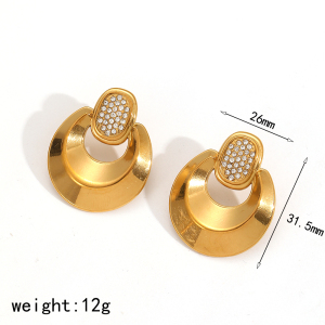 Boucles D'Oreilles À Tige Géométriques Rétro En Acier Inoxydable Couleur Or h5 Image2