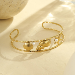 Bracelets Pour Femmes Étanches En Acier Inoxydable Doré, Motif Coquillage, Style Luxueux h5 Image5