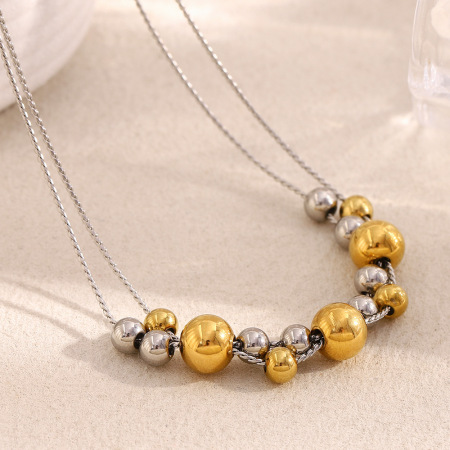 Colliers de perles pour femmes en acier inoxydable imperméable de couleurs mélangées, collection Simple Series Fashion OL 2