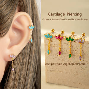 1 Pièce De Boucles D'Oreilles Piercing Géométriques Simples En Cuivre Doré Et Zircon Pour Femmes h5 Image3