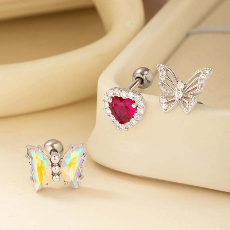 1 Pièce De Boucles D'Oreilles Piercing Pour Femme En Forme De Cœur Simple, Couleur Cuivre Et Or, Zircone h5Image7