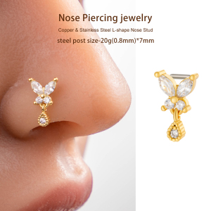 1 Pièce De Piercing De Nez Papillon En Cuivre Doré Et Zircon Pour Femme h5 Image5