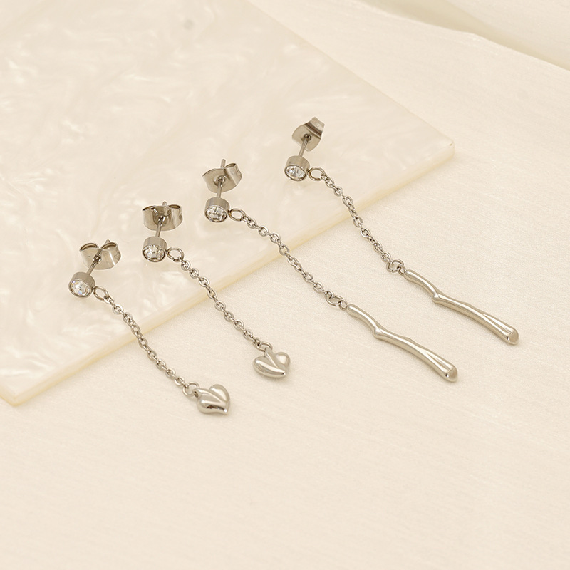 Boucles D'Oreilles Pendantes Classiques En Forme De Cœur, En Acier Inoxydable Étanche, Couleur Or Image3