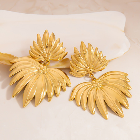 1 paire de boucles d'oreilles pendantes géométriques de vacances en acier inoxydable étanche couleur or pour femme 2
