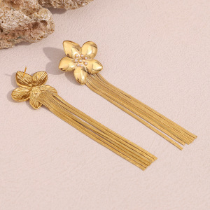 Boucles D'Oreilles Pendantes Élégantes À Pompon En Acier Inoxydable Imperméable Pour Femmes, Collection Simple Series h5 Image5