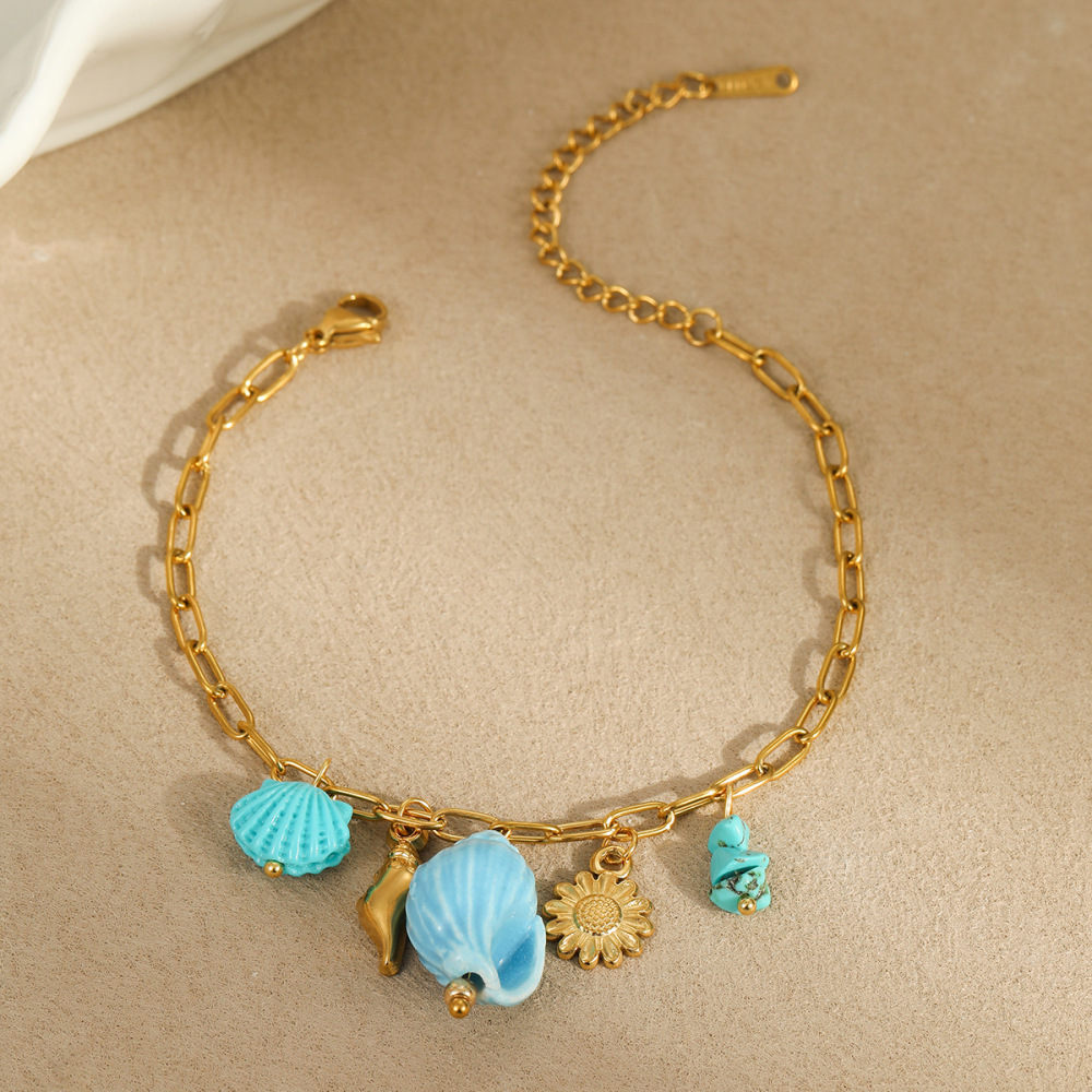 1 Paire De Bracelets À Breloques Pour Femme, Motif Tortue, Collection Romantique, En Acier Inoxydable, Couleur Or, Étanches. Image4
