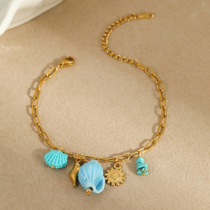 1 Paire De Bracelets À Breloques Pour Femme, Motif Tortue, Collection Romantique, En Acier Inoxydable, Couleur Or, Étanches. h5 Image4