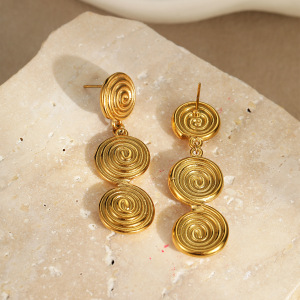 Boucles D'Oreilles Pendantes Pour Femme, Style Géométrique Simple, En Acier Inoxydable Étanche, Couleur Or (1 Paire). h5 Image3