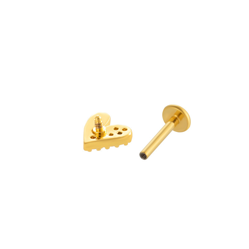 1 Pièce De Boucles D'Oreilles Piercing Pour Femme En Forme De Cœur Simple, Couleur Cuivre Et Or, Zircone h5Image7