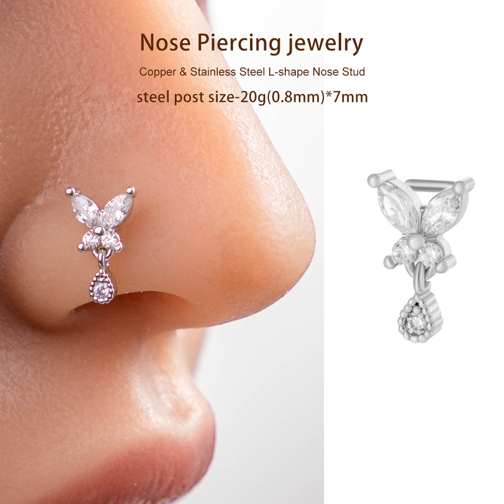 1 Pièce De Piercing De Nez Papillon En Cuivre Doré Et Zircon Pour Femme h5Image6