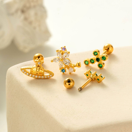 Boucles d'oreilles piercing en cuivre et zircon en forme de nœud papillon 2