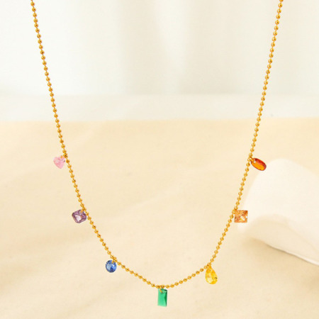 1 paire de colliers pendentifs géométriques simples pour femmes, en acier inoxydable étanche couleur or avec zircon