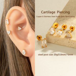 Boucles D'Oreilles Piercing En Acier Inoxydable Étanche Couleur Or Avec Zircon (1 Pièce) h5 Image6