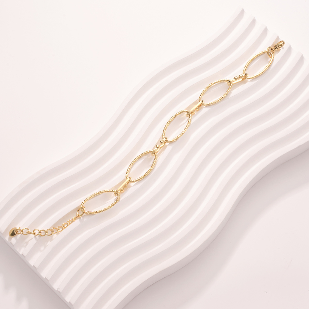 Bracelet Chaîne Ovale Classique Patchwork En Acier Inoxydable Étanche Couleur Or Pour Femme Image4