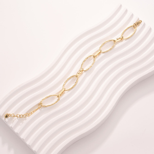 Bracelet Chaîne Ovale Classique Patchwork En Acier Inoxydable Étanche Couleur Or Pour Femme h5 Image4