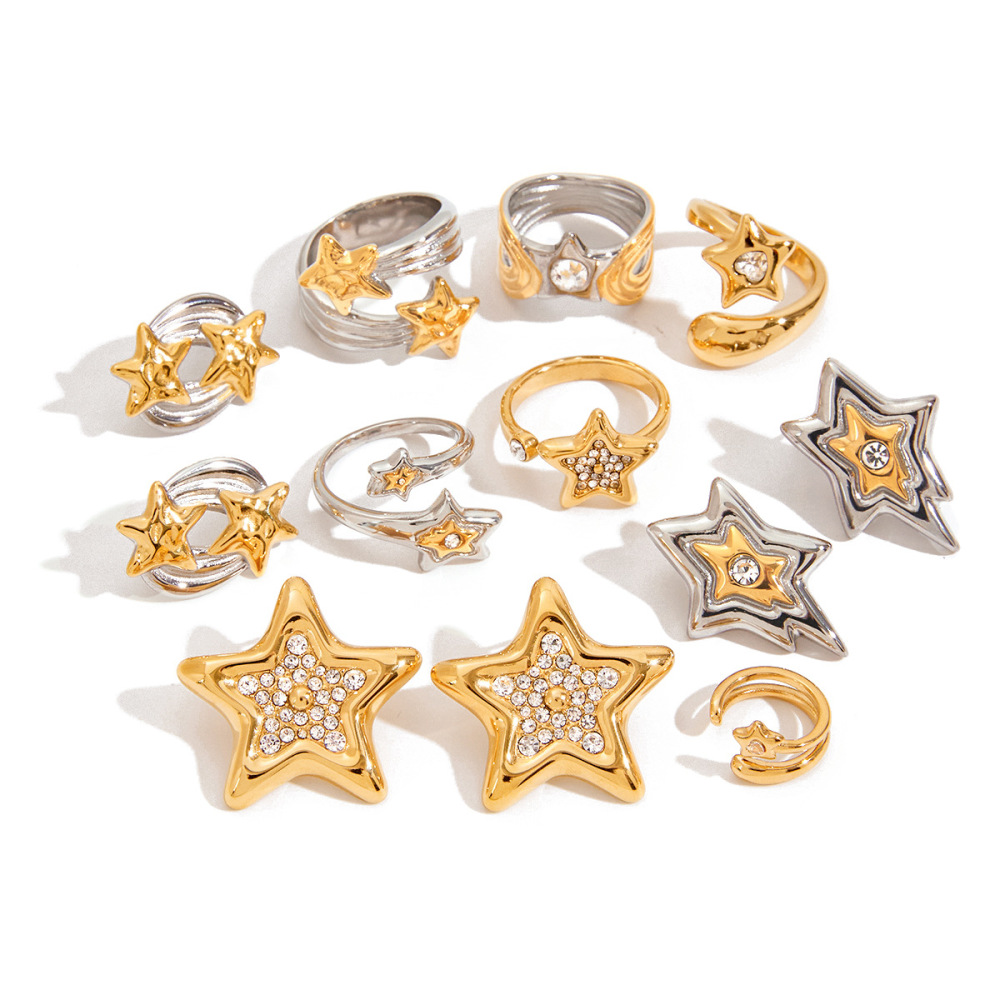 Ensemble De Boucles D'Oreilles Ins Style Star En Acier Inoxydable Couleur Or Image4