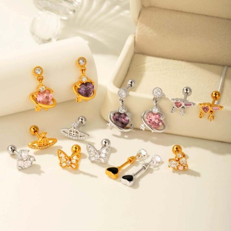 1 pièce de boucles d'oreilles piercing pour femme en forme de cœur simple, couleur cuivre et or, zircone