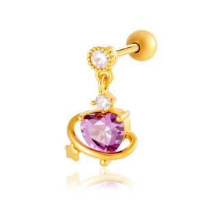 1 Pièce De Boucles D'Oreilles Piercing Pour Femme En Forme De Cœur Simple, Couleur Cuivre Et Or, Zircone h5
