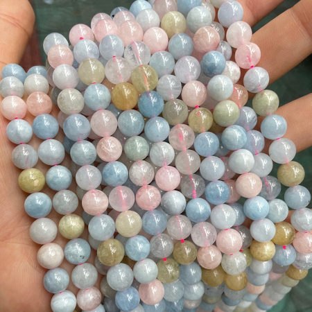1 chaîne de perles de bijoux en pierre naturelle de béryl rose doux de la série romantique 2