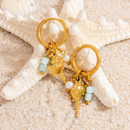 Boucles d'oreilles pendantes pour femme, en acier inoxydable étanche, couleur or, collection Simple Series (1 paire).