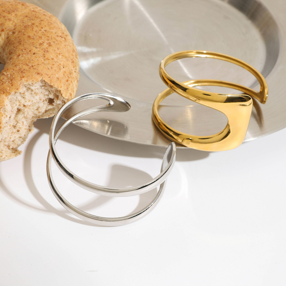 Bracelets Manchettes En Acier Inoxydable Couleur Or Ins Style h5Image3