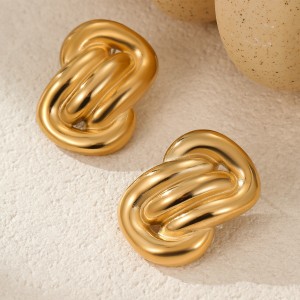 Boucles D'Oreilles Puces Élégantes Et Géométriques En Acier Inoxydable Doré, Étanches, Collection Simple Series, Pour Femme (1 Paire). h5 Image4