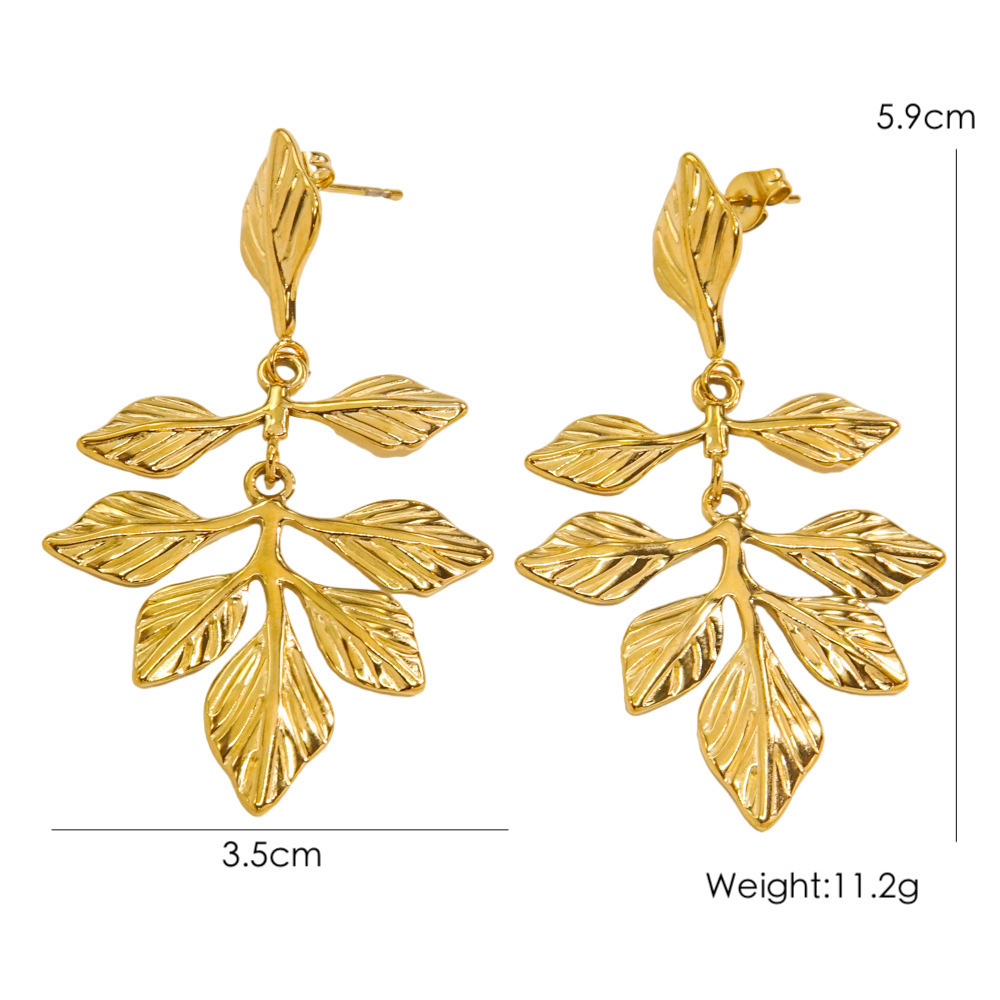 Boucles D'Oreilles Pendantes Élégantes Et Raffinées En Acier Inoxydable Imperméable, En Forme De Feuille, Pour Femmes.
