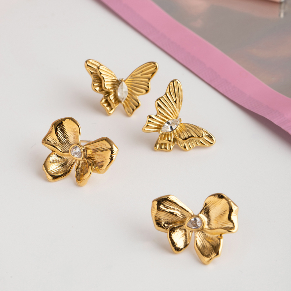 Boucles D'Oreilles Papillon En Acier Inoxydable Étanche Couleur Or Image3