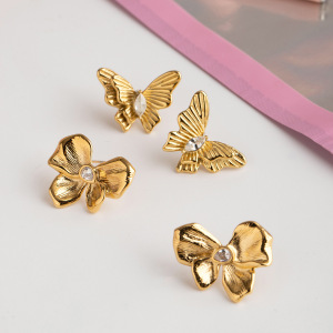 Boucles D'Oreilles Papillon En Acier Inoxydable Étanche Couleur Or h5 Image3