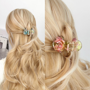 Pince À Cheveux En Acrylique Multicolore En Forme De Rose Tridimensionnelle Pour Femme h5 Image2