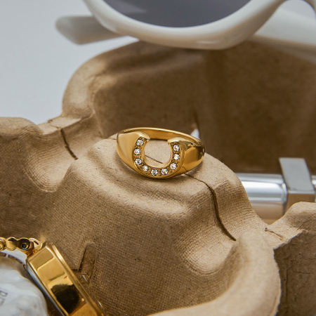 Bague minimaliste en acier inoxydable étanche couleur or, forme en U 2