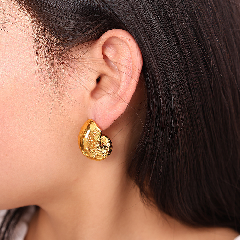 Boucles D'Oreilles Puces Simples En Acier Inoxydable Imperméable Couleur Or h5Image4