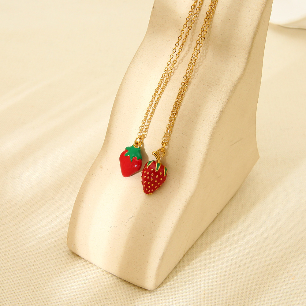 Colliers Pendentifs Pour Femmes, Collection Romantique, Motif Fraise Douce, En Acier Inoxydable Étanche Image4