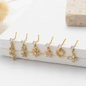 1 Pièce Simple Series Simple Heart Simple Copper Gold Color Zircon Piercing De Nez Pour Femme h5 Image5
