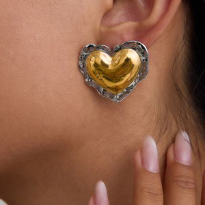 Boucles D'Oreilles Puces Rétro En Acier Inoxydable, Couleur Or, Étanches, En Forme De Cœur h5 Image5