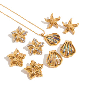 Ensemble De Boucles D'Oreilles Coquillage Couleur Or En Acier Inoxydable Ins Style h5 Image5