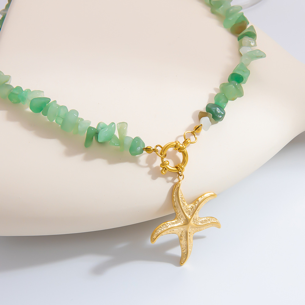 Colliers Pendentifs Pour Femmes En Acier Inoxydable, Couleur Or, Avec Étoile De Mer Et Pierre Naturelle Image4