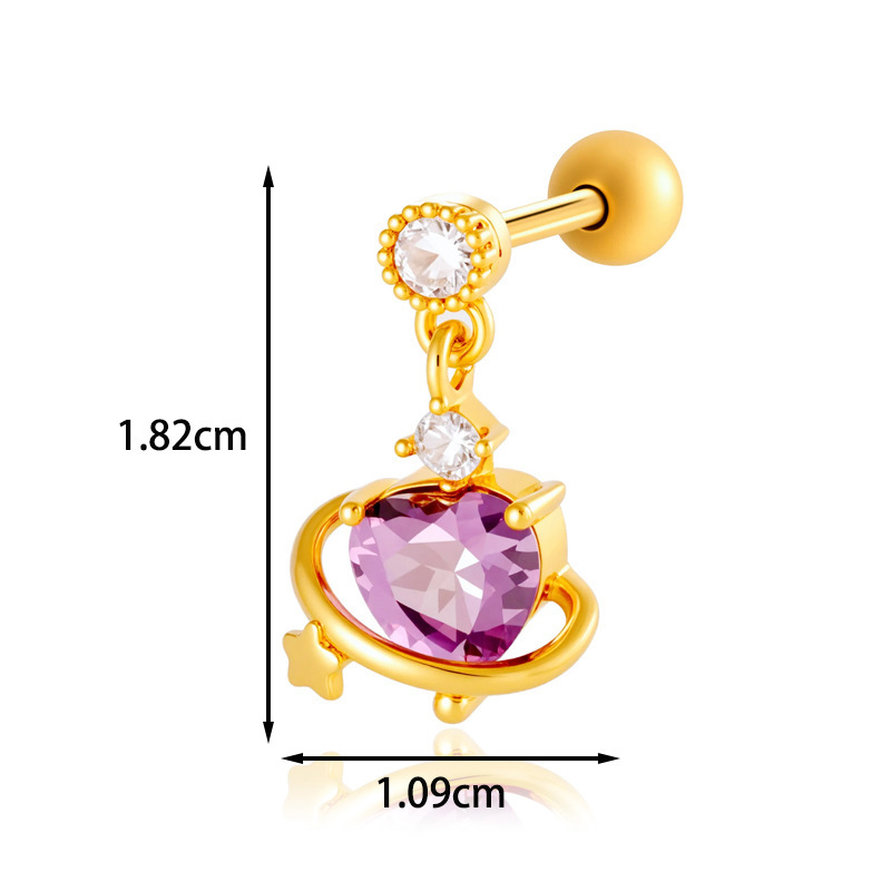 1 Pièce De Boucles D'Oreilles Piercing Pour Femme En Forme De Cœur Simple, Couleur Cuivre Et Or, Zircone h5Image2